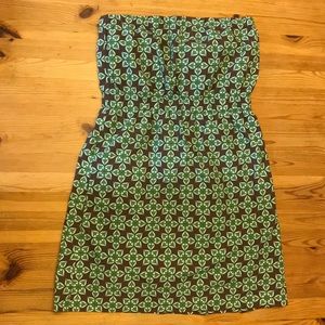 Green printed tube top dress